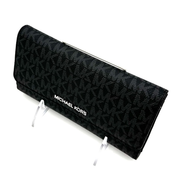 Michael Kors Large Trifold Wallet Black/Silver - Picture 6 of 8